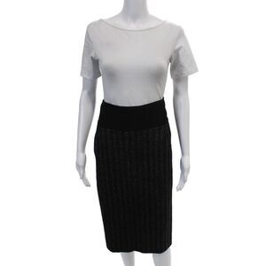 Donna Karan Collection Womens Wool Stripe Printed Straight Skirt Black Size 36